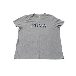 Puma Gray Short Sleeve Crew Neck T Shirt Comfort Active Top Puma Logo